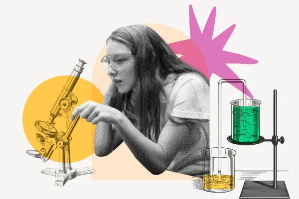 Una studentessa in un laboratorio scolastico, impegnata in attività pratiche di scienze, tecnologia, ingegneria e matematica (STEM). Utilizza strumenti tecnologici ed è concentrata su un esperimento scientifico.