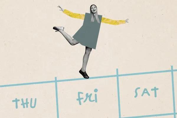 Illustrazione di una studentessa su un calendario, simbolo dell’organizzazione del tempo scuola